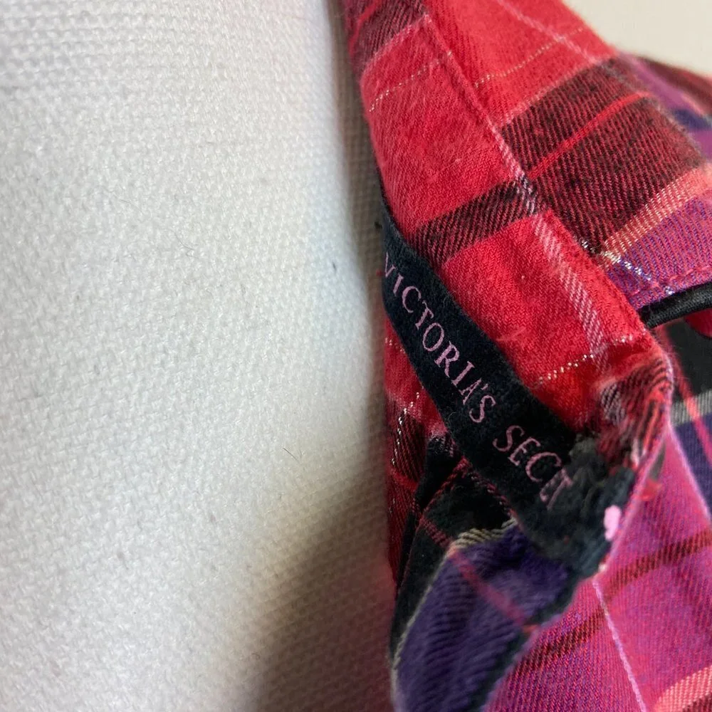 Victoria's Secret Pink Purple Plaid Flannel Pajamas Top